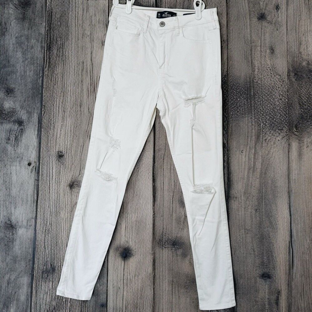 Hollister High Rise Super Skinny Stretch Distressed White Jeans Size 5R 27x30